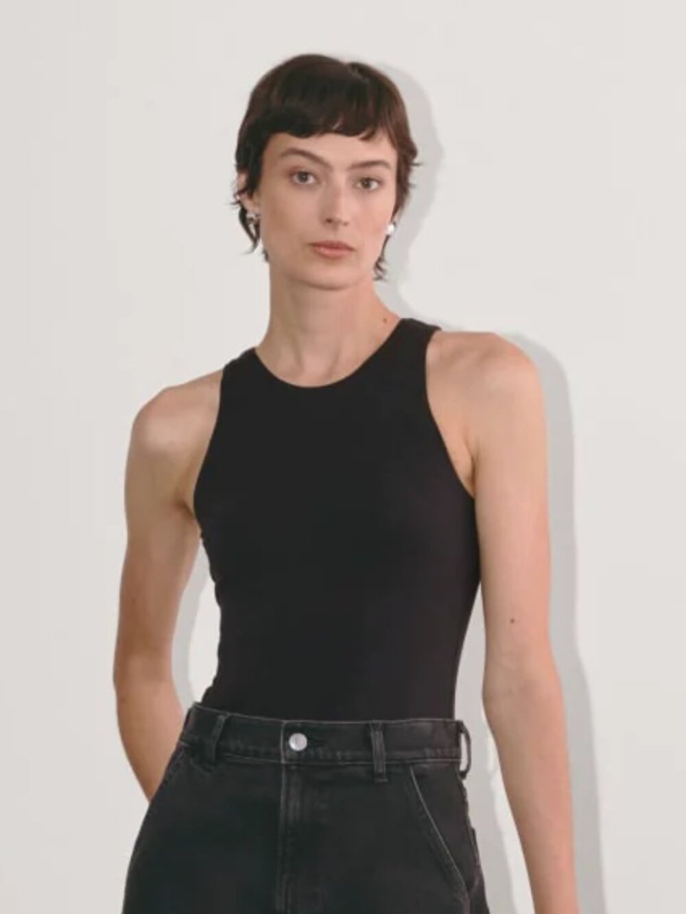 Everlane The Cutaway Tank Bodysuit Black Thong